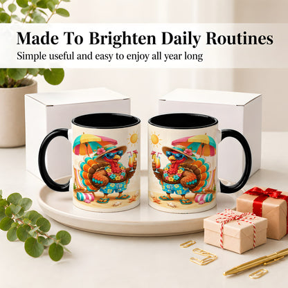 #pl[11oz|Black] Tropical Turkey Accent Mug, Mug with Colorful Beach Vacation Art