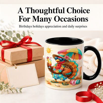 #pl[11oz|Black] Tropical Turkey Accent Mug, Mug with Colorful Beach Vacation Art