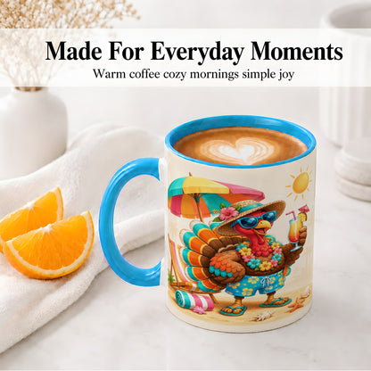 #pl[11oz|Blue] Tropical Turkey Accent Mug, Mug with Colorful Beach Vacation Art