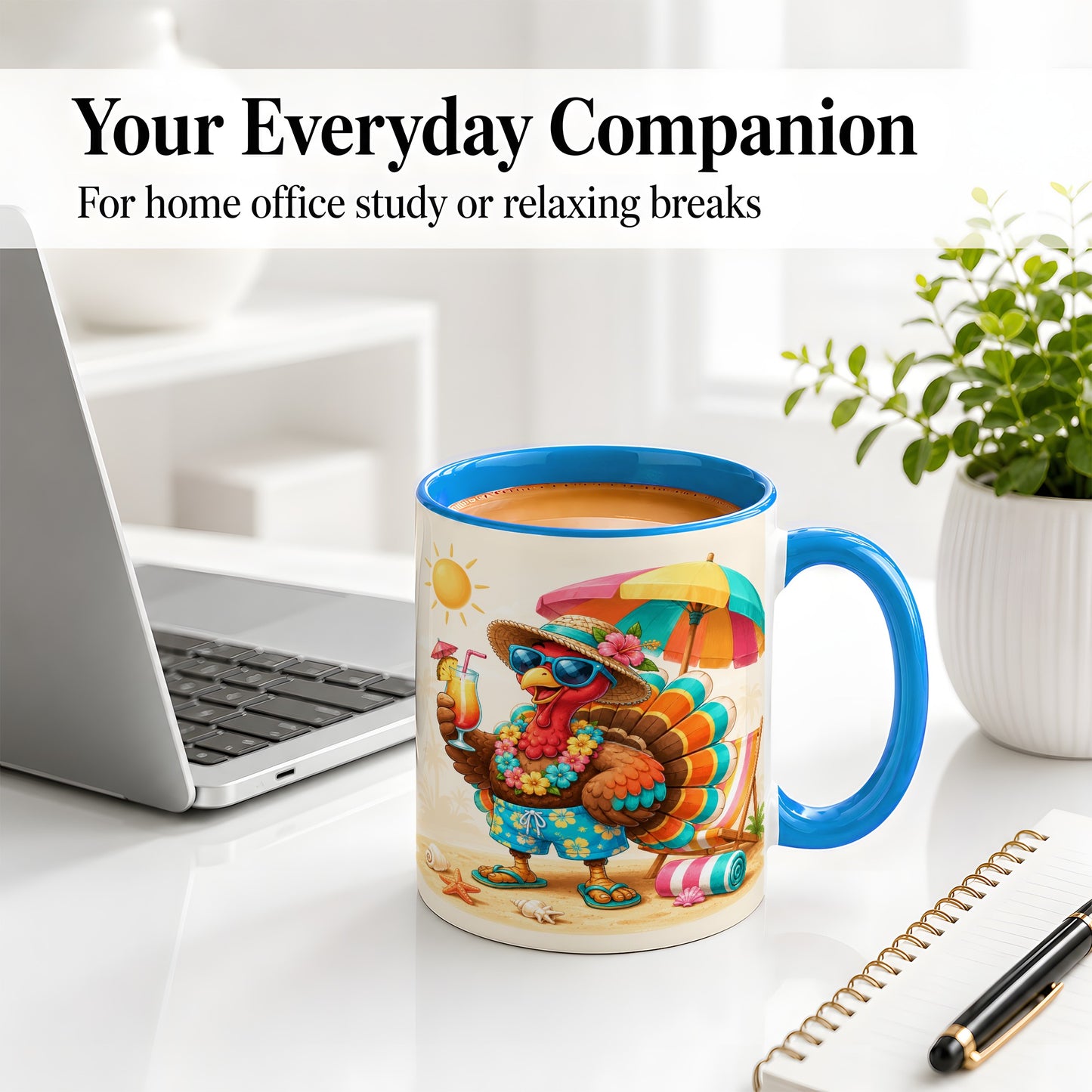 #pl[11oz|Blue] Tropical Turkey Accent Mug, Mug with Colorful Beach Vacation Art