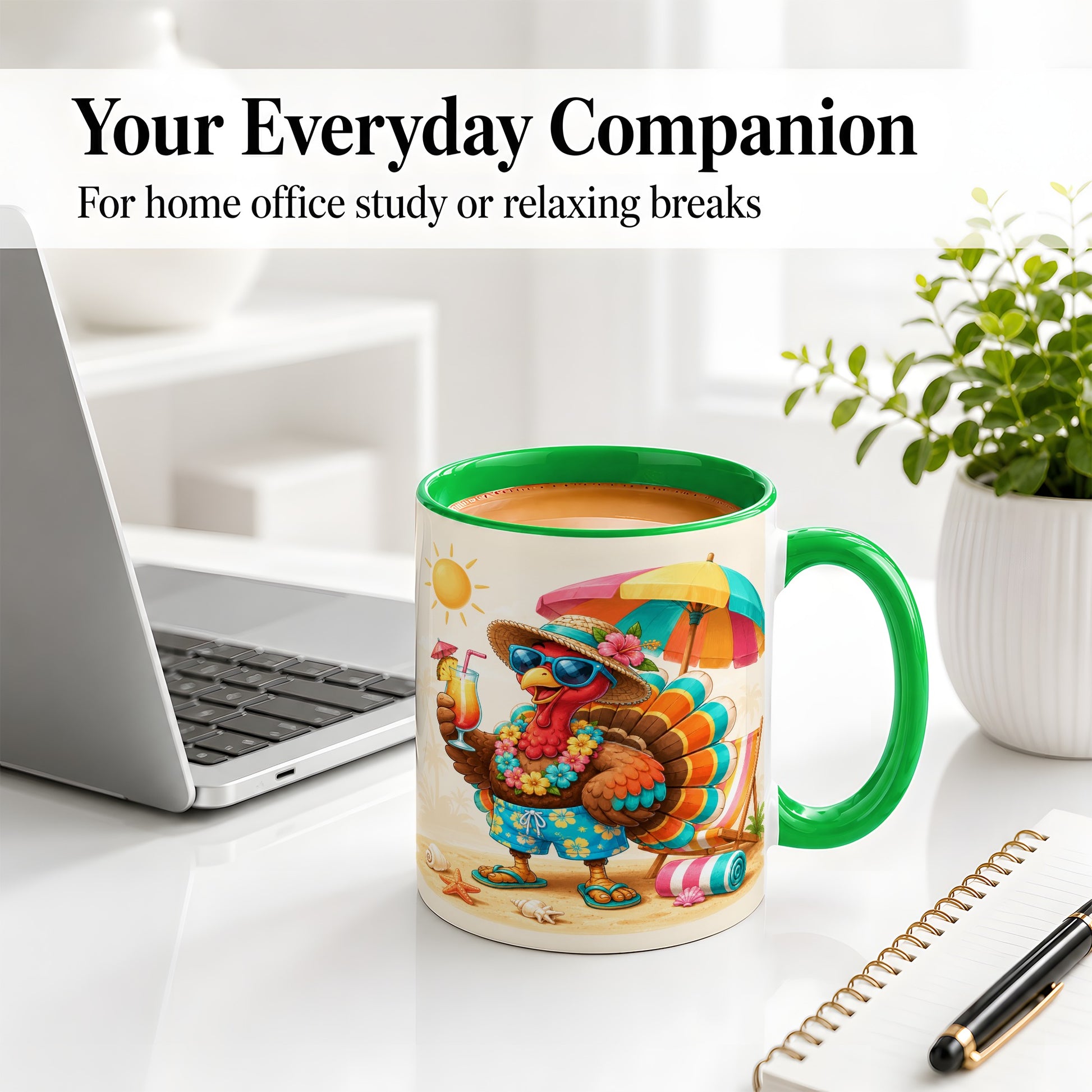 #pl[11oz|Green] Tropical Turkey Accent Mug, Mug with Colorful Beach Vacation Art