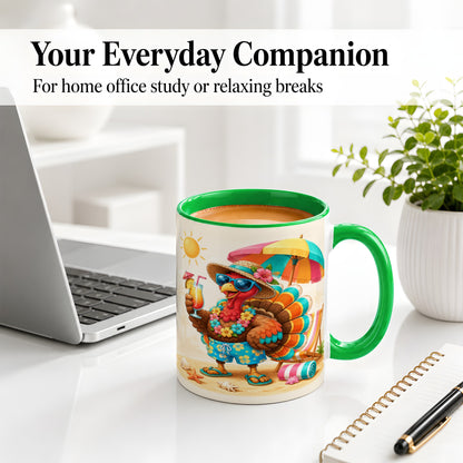 #pl[11oz|Green] Tropical Turkey Accent Mug, Mug with Colorful Beach Vacation Art