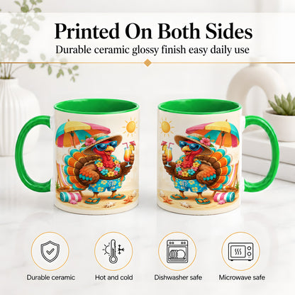 #pl[11oz|Green] Tropical Turkey Accent Mug, Mug with Colorful Beach Vacation Art