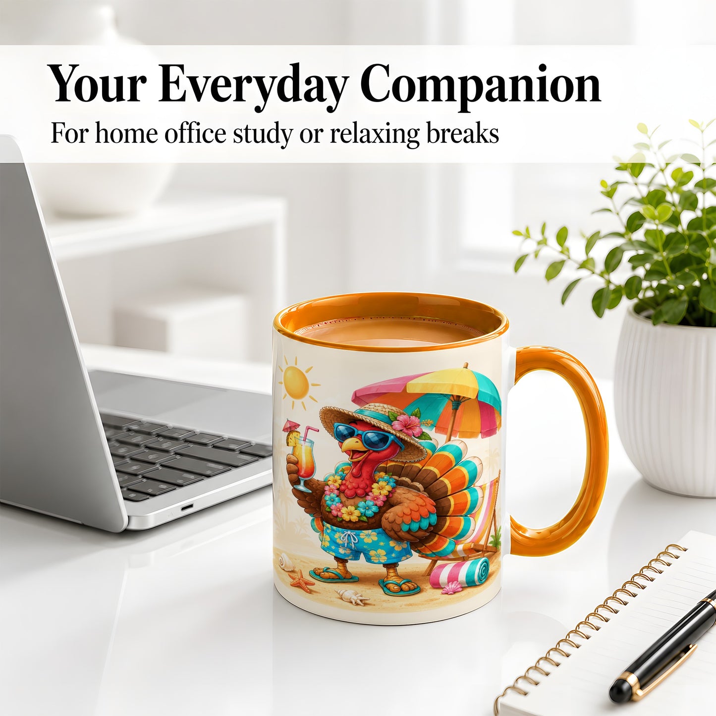 #pl[11oz|Orange] Tropical Turkey Accent Mug, Mug with Colorful Beach Vacation Art