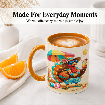 #pl[11oz|Orange] Tropical Turkey Accent Mug, Mug with Colorful Beach Vacation Art