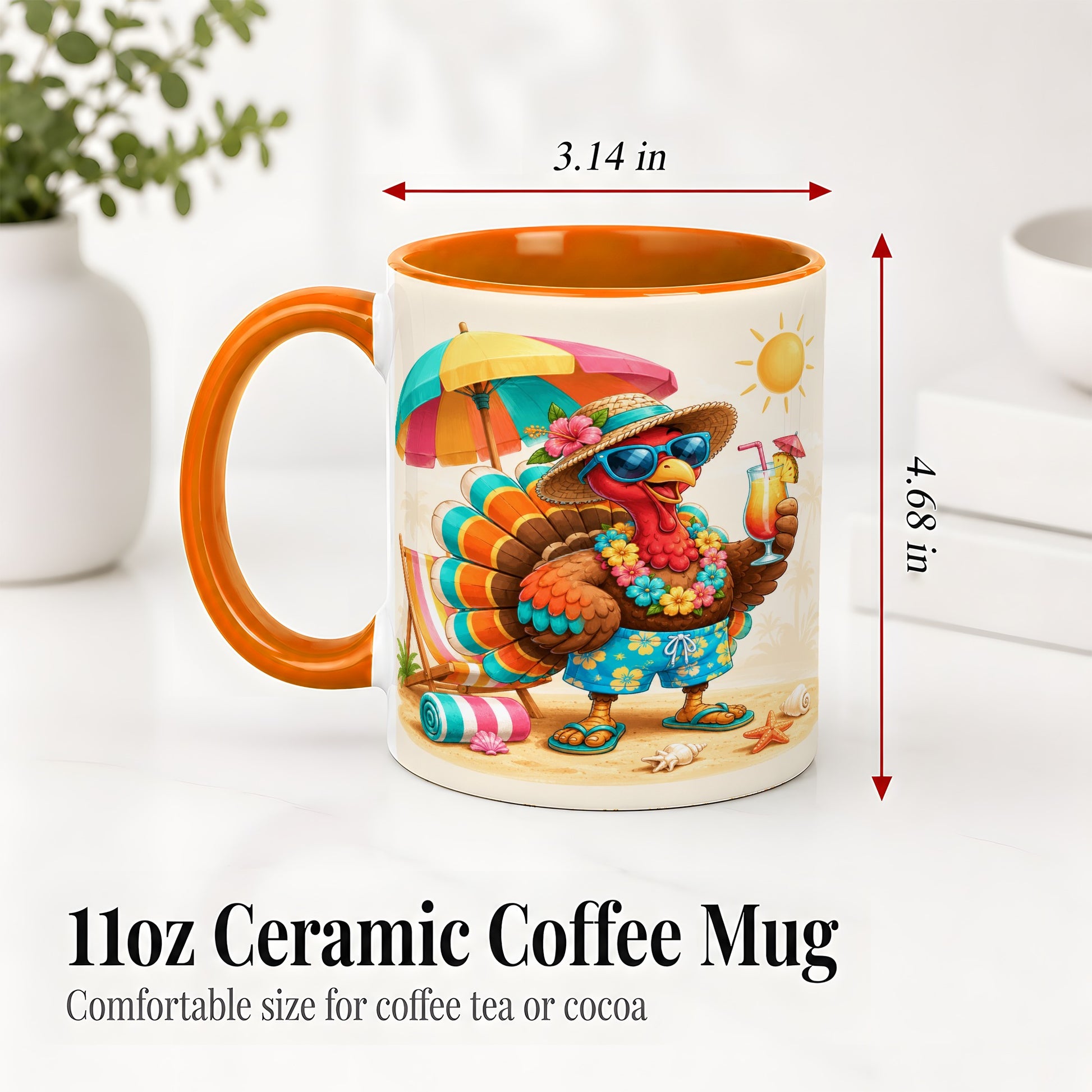 #pl[11oz|Orange] Tropical Turkey Accent Mug, Mug with Colorful Beach Vacation Art