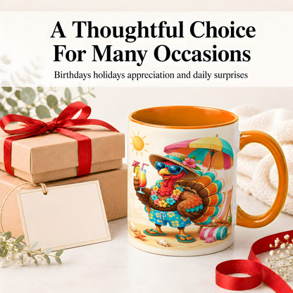 #pl[11oz|Orange] Tropical Turkey Accent Mug, Mug with Colorful Beach Vacation Art