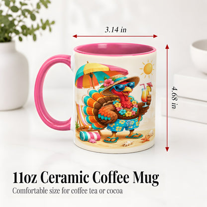 #pl[11oz|Pink] Tropical Turkey Accent Mug, Mug with Colorful Beach Vacation Art