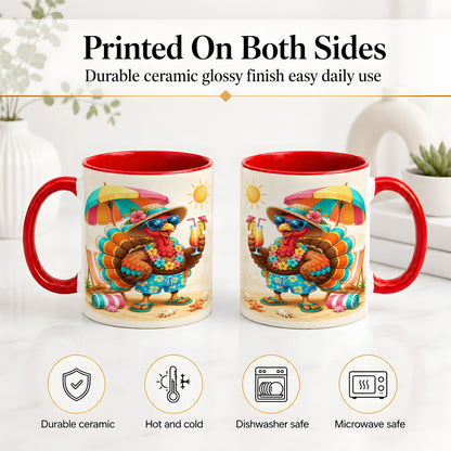 #pl[11oz|Red] Tropical Turkey Accent Mug, Mug with Colorful Beach Vacation Art