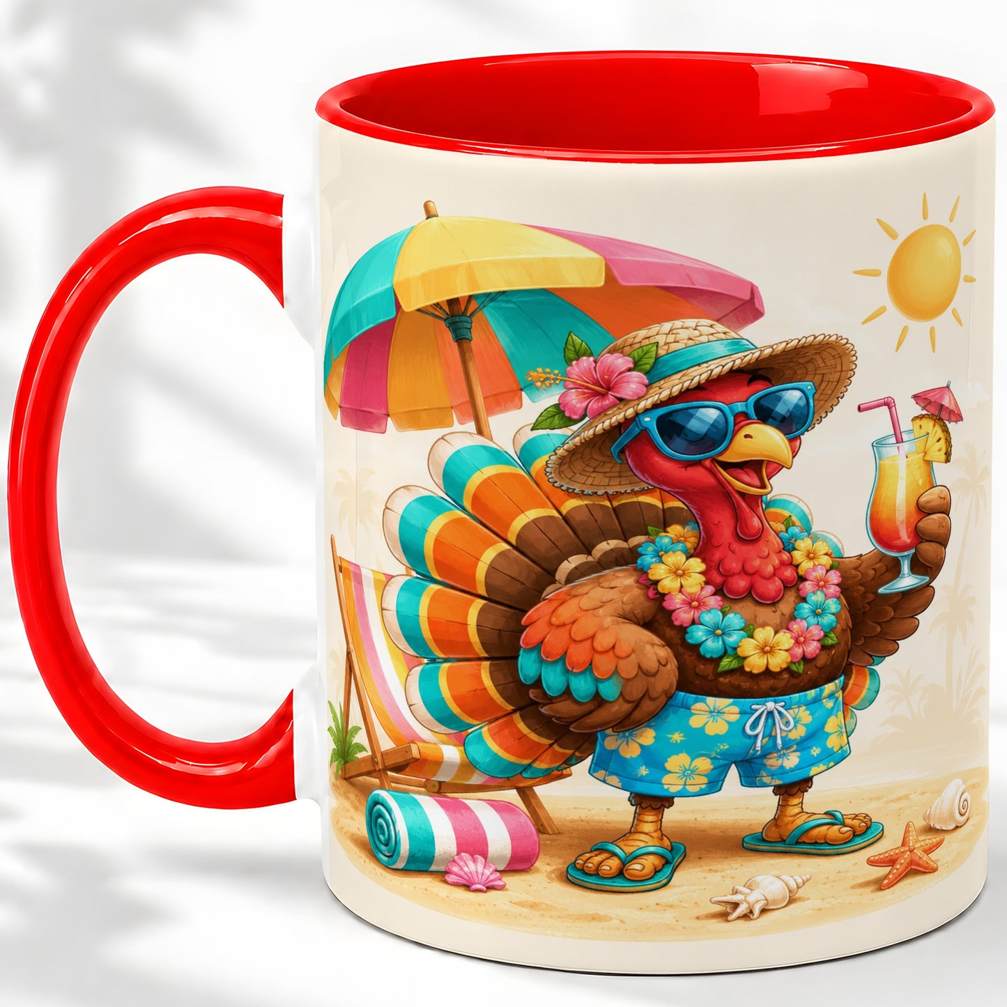 Tropical Turkey Accent Mug, Mug with Colorful Beach Vacation Art