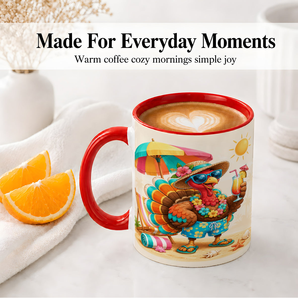 #pl[11oz|Red] Tropical Turkey Accent Mug, Mug with Colorful Beach Vacation Art