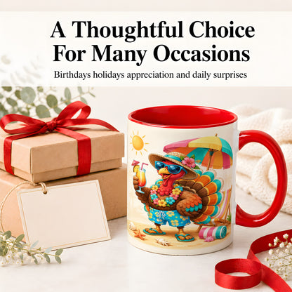#pl[11oz|Red] Tropical Turkey Accent Mug, Mug with Colorful Beach Vacation Art