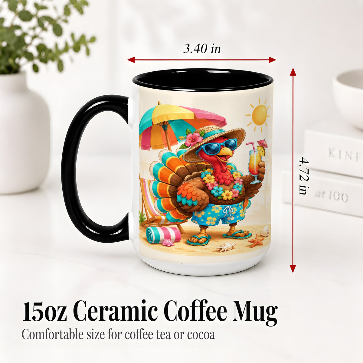 #pl[15oz|Black] Tropical Turkey Accent Mug, Mug with Colorful Beach Vacation Art