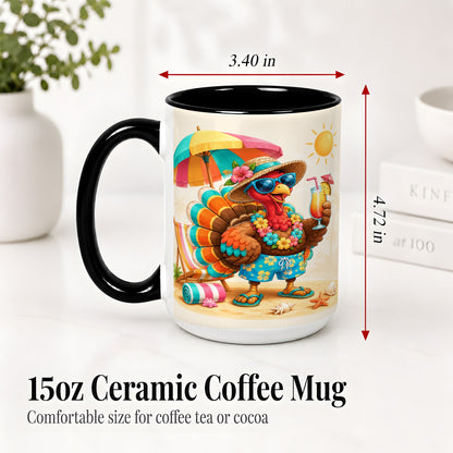#pl[15oz|Black] Tropical Turkey Accent Mug, Mug with Colorful Beach Vacation Art