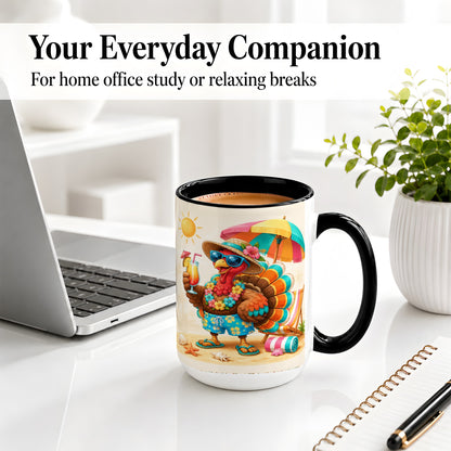 #pl[15oz|Black] Tropical Turkey Accent Mug, Mug with Colorful Beach Vacation Art