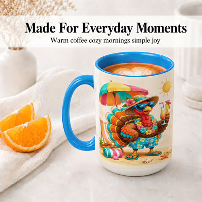 #pl[15oz|Blue] Tropical Turkey Accent Mug, Mug with Colorful Beach Vacation Art