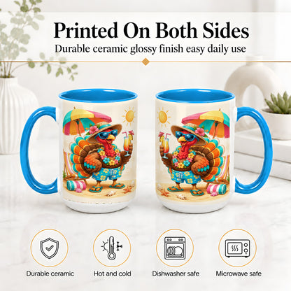 #pl[15oz|Blue] Tropical Turkey Accent Mug, Mug with Colorful Beach Vacation Art