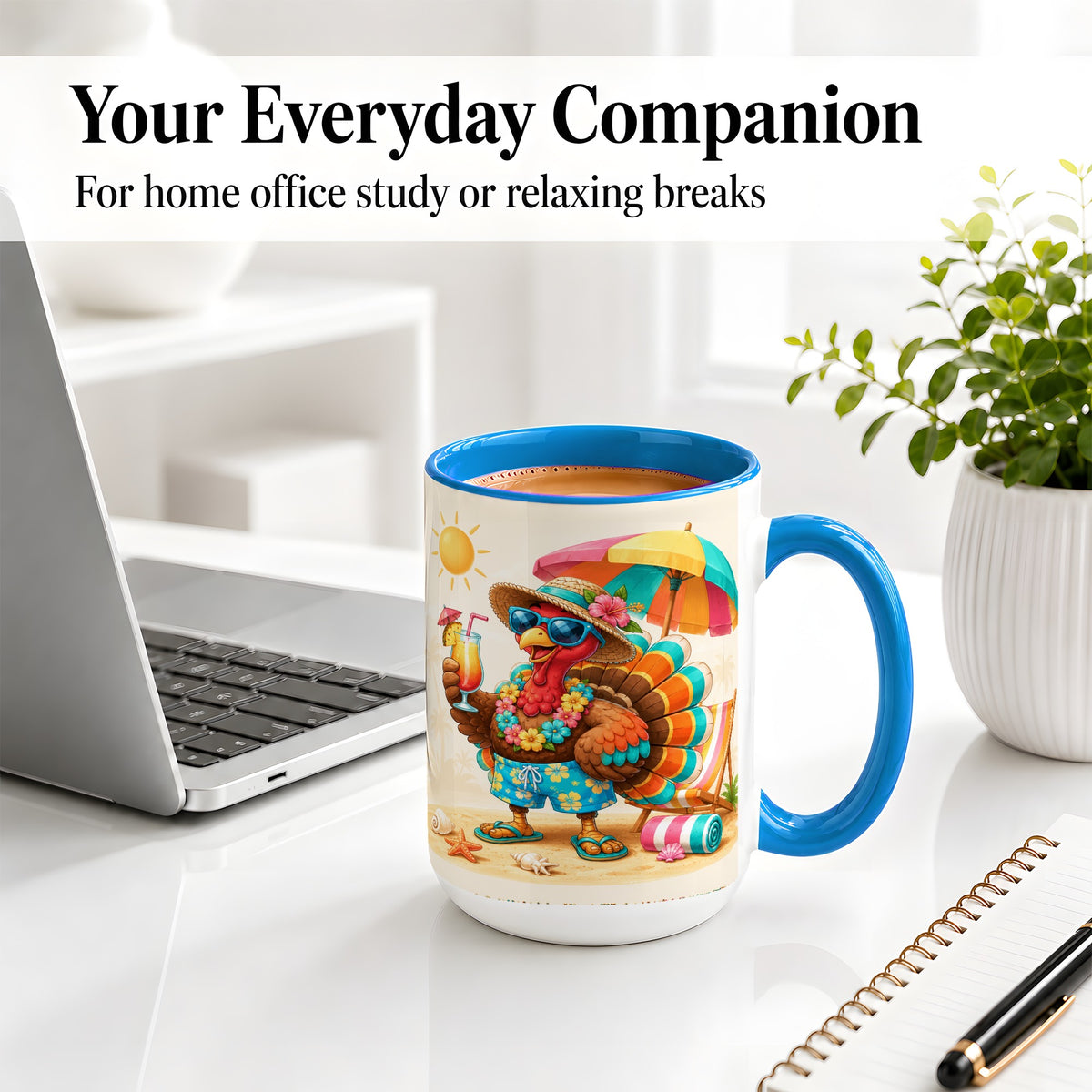 #pl[15oz|Blue] Tropical Turkey Accent Mug, Mug with Colorful Beach Vacation Art