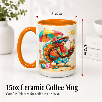 #pl[15oz|Orange] Tropical Turkey Accent Mug, Mug with Colorful Beach Vacation Art