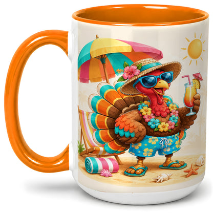 #pl[15oz|Orange] Tropical Turkey Accent Mug, Mug with Colorful Beach Vacation Art