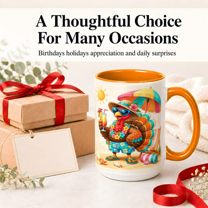 #pl[15oz|Orange] Tropical Turkey Accent Mug, Mug with Colorful Beach Vacation Art