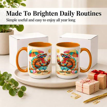 #pl[15oz|Orange] Tropical Turkey Accent Mug, Mug with Colorful Beach Vacation Art