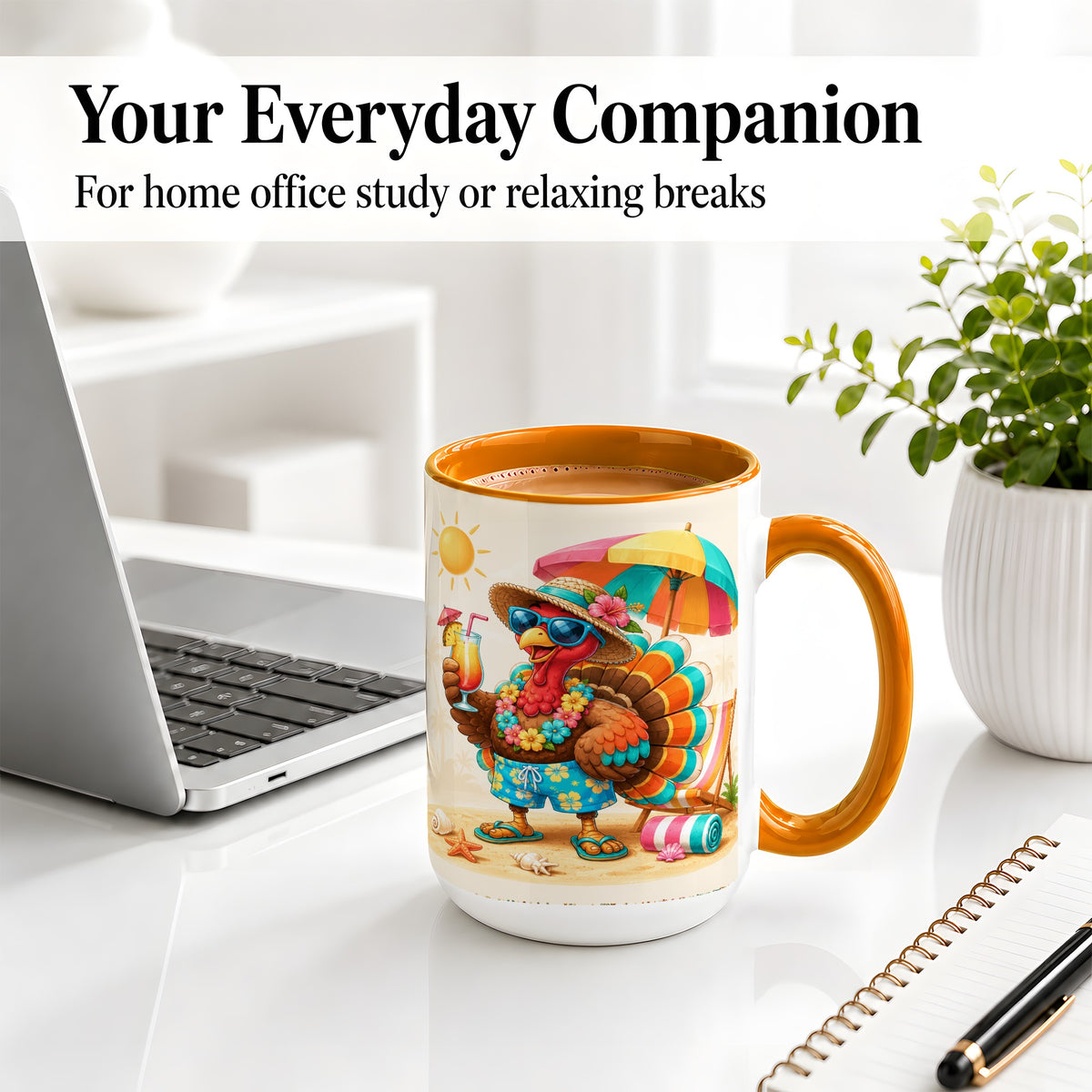 #pl[15oz|Orange] Tropical Turkey Accent Mug, Mug with Colorful Beach Vacation Art