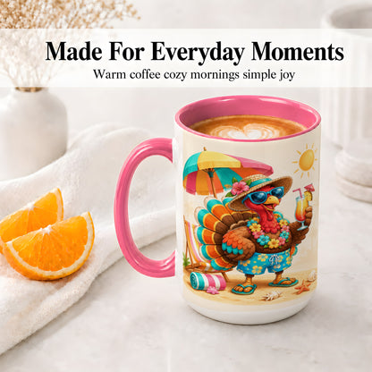 #pl[15oz|Pink] Tropical Turkey Accent Mug, Mug with Colorful Beach Vacation Art