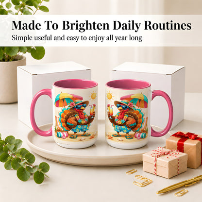 #pl[15oz|Pink] Tropical Turkey Accent Mug, Mug with Colorful Beach Vacation Art
