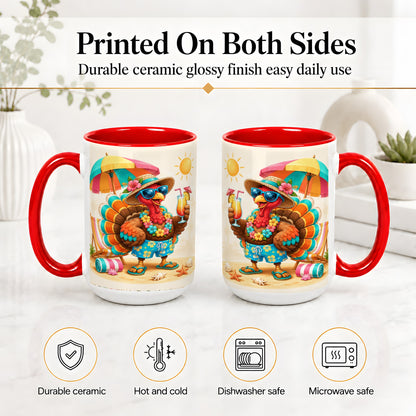 #pl[15oz|Red] Tropical Turkey Accent Mug, Mug with Colorful Beach Vacation Art