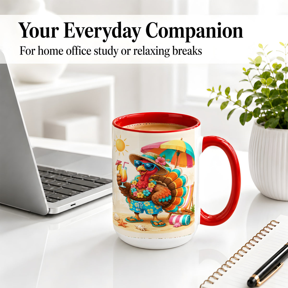 #pl[15oz|Red] Tropical Turkey Accent Mug, Mug with Colorful Beach Vacation Art