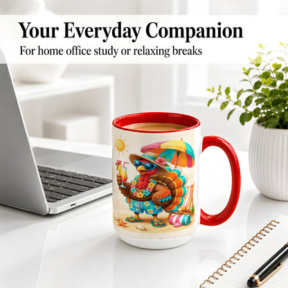 #pl[15oz|Red] Tropical Turkey Accent Mug, Mug with Colorful Beach Vacation Art