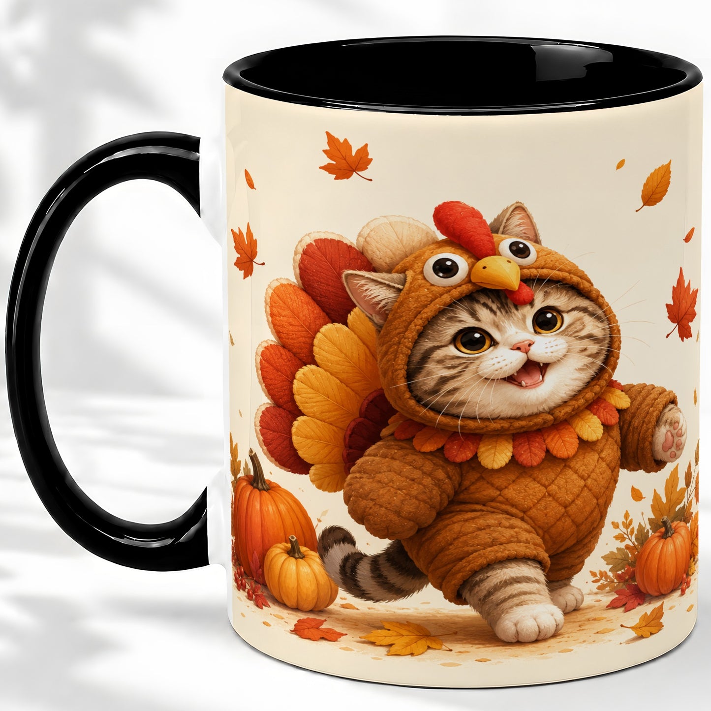 #pl[11oz|Black] Thanksgiving Cat Accent Mug, Mug with Turkey Costume Artwork