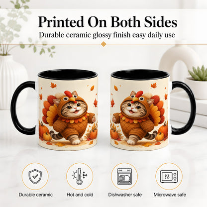 #pl[11oz|Black] Thanksgiving Cat Accent Mug, Mug with Turkey Costume Artwork