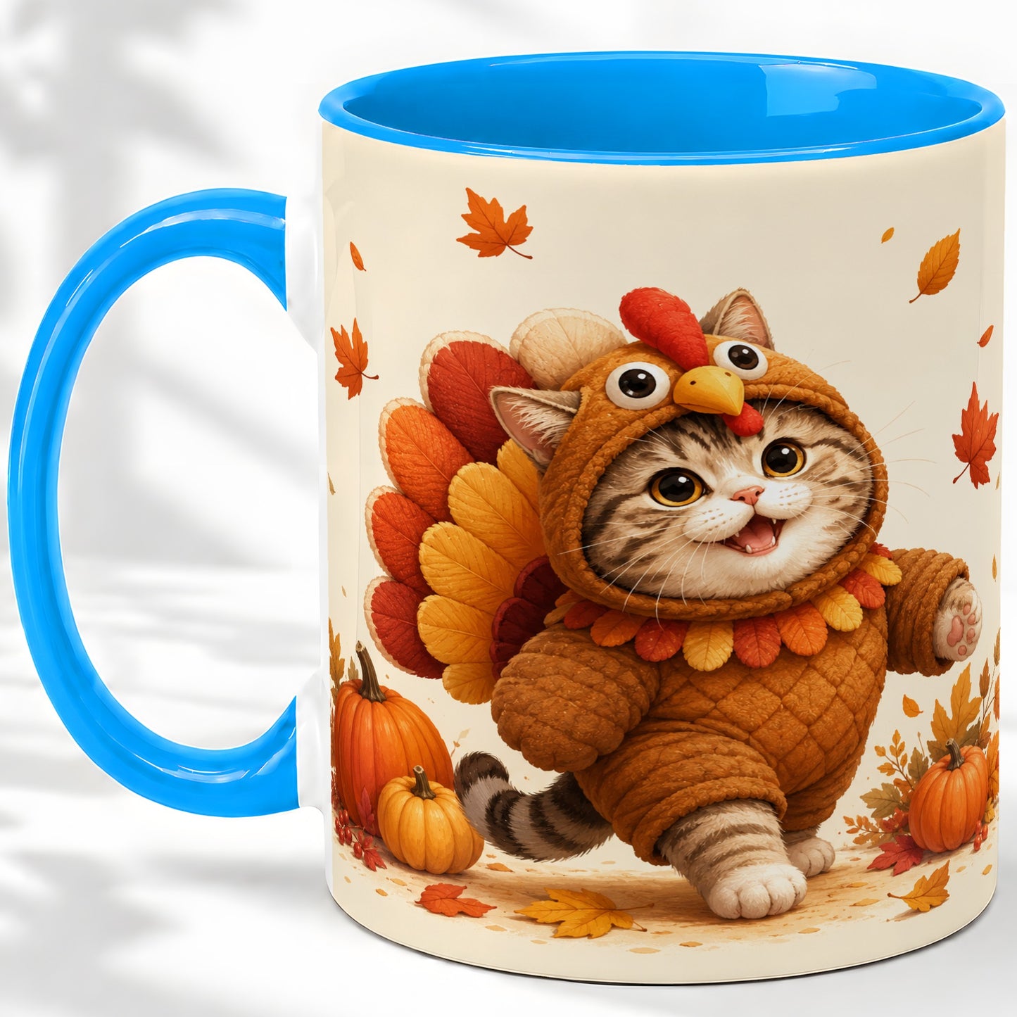 #pl[11oz|Blue] Thanksgiving Cat Accent Mug, Mug with Turkey Costume Artwork