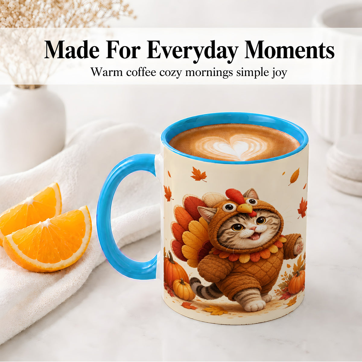 #pl[11oz|Blue] Thanksgiving Cat Accent Mug, Mug with Turkey Costume Artwork