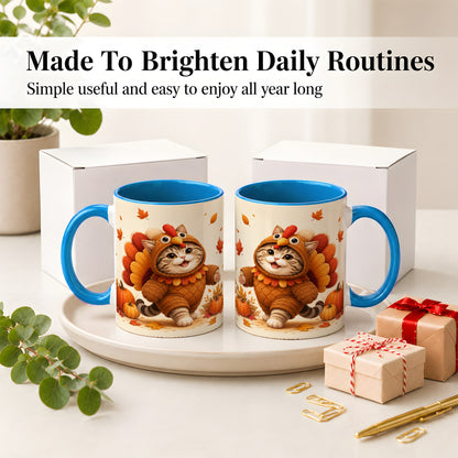 #pl[11oz|Blue] Thanksgiving Cat Accent Mug, Mug with Turkey Costume Artwork