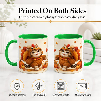 #pl[11oz|Green] Thanksgiving Cat Accent Mug, Mug with Turkey Costume Artwork