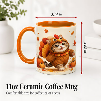 #pl[11oz|Orange] Thanksgiving Cat Accent Mug, Mug with Turkey Costume Artwork