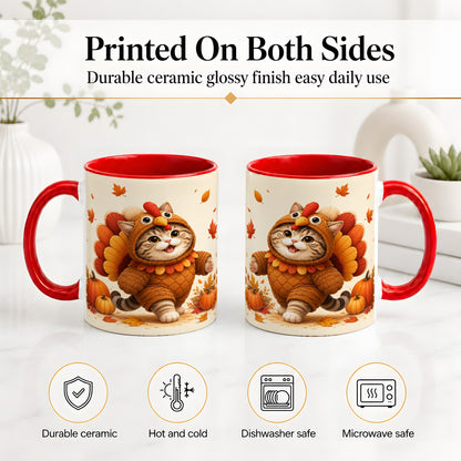 #pl[11oz|Red] Thanksgiving Cat Accent Mug, Mug with Turkey Costume Artwork