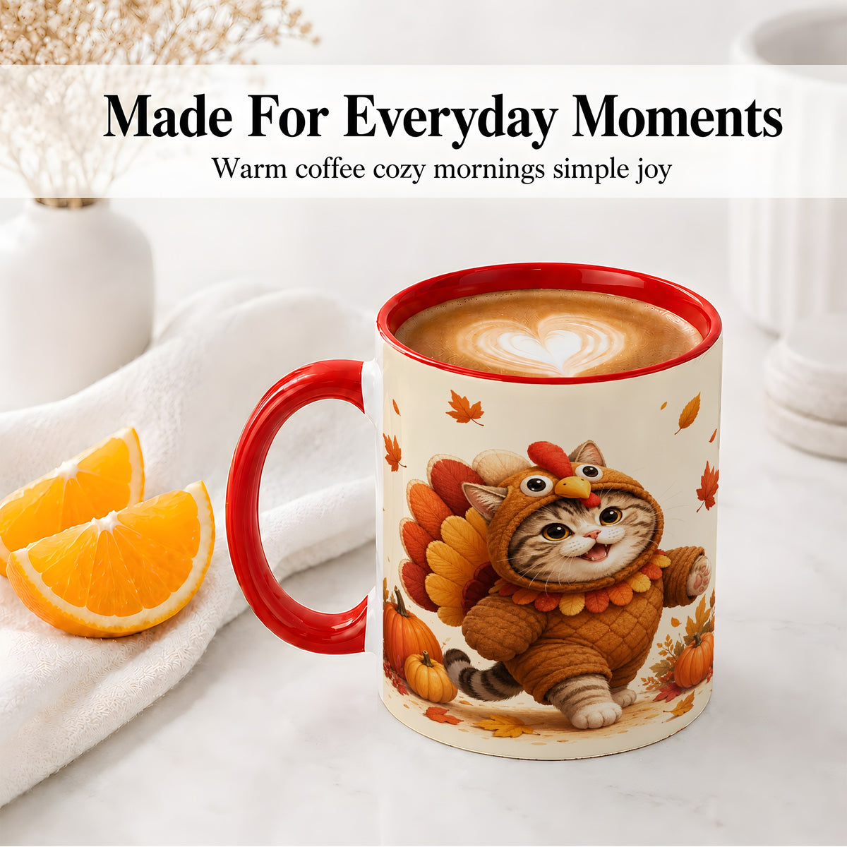 #pl[11oz|Red] Thanksgiving Cat Accent Mug, Mug with Turkey Costume Artwork
