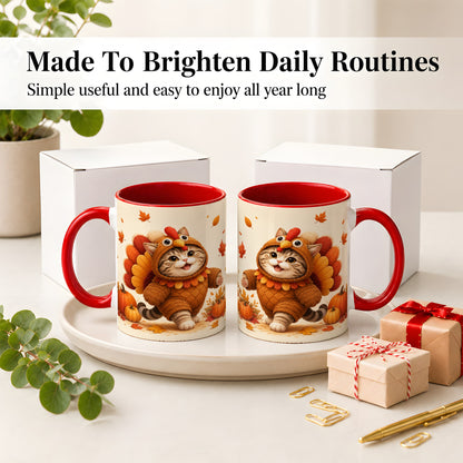 #pl[11oz|Red] Thanksgiving Cat Accent Mug, Mug with Turkey Costume Artwork