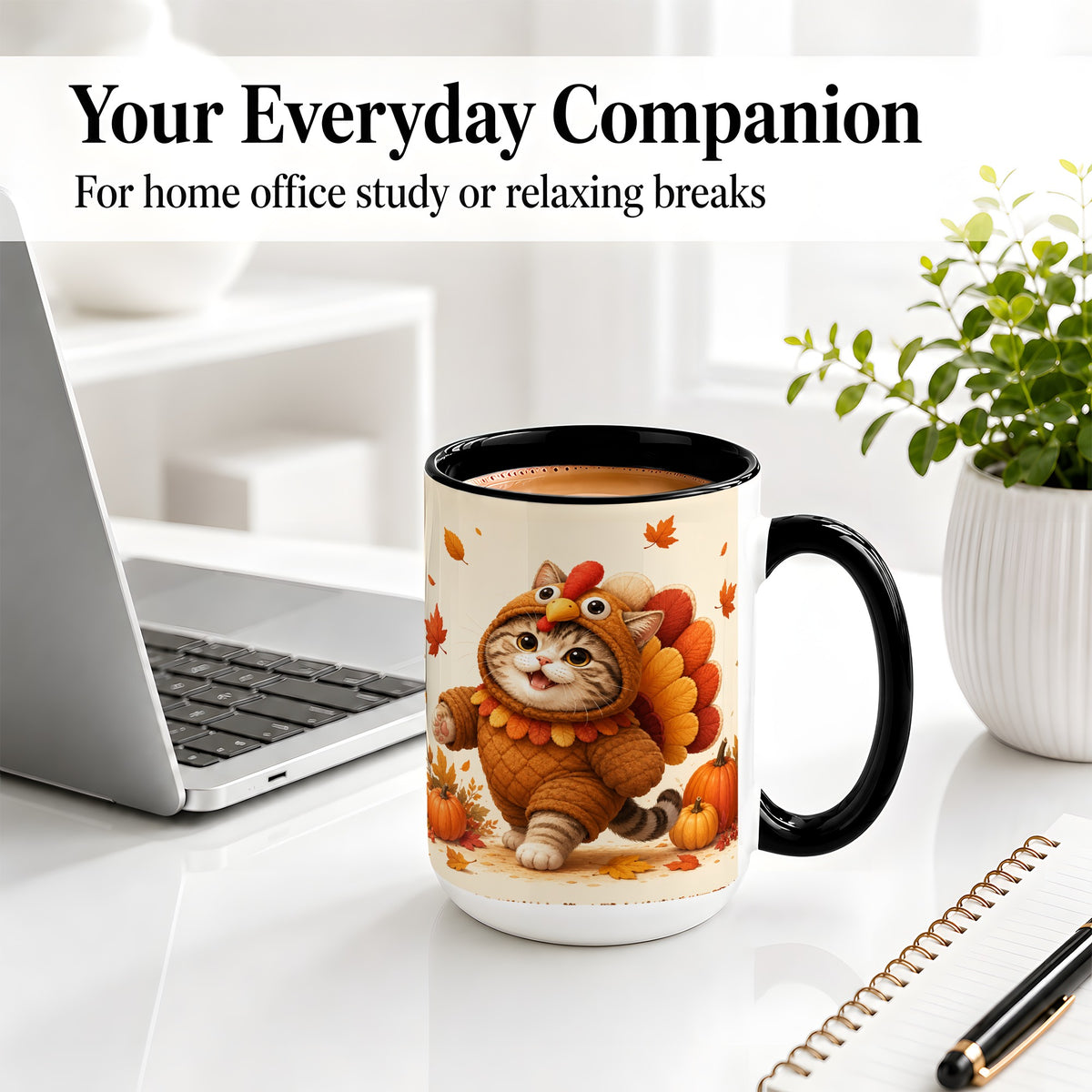#pl[15oz|Black] Thanksgiving Cat Accent Mug, Mug with Turkey Costume Artwork