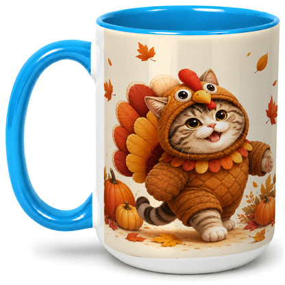 #pl[15oz|Blue] Thanksgiving Cat Accent Mug, Mug with Turkey Costume Artwork