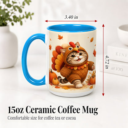 #pl[15oz|Blue] Thanksgiving Cat Accent Mug, Mug with Turkey Costume Artwork