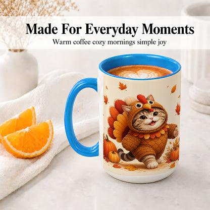 #pl[15oz|Blue] Thanksgiving Cat Accent Mug, Mug with Turkey Costume Artwork