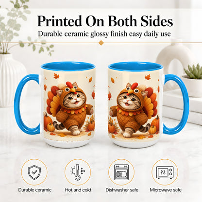 #pl[15oz|Blue] Thanksgiving Cat Accent Mug, Mug with Turkey Costume Artwork