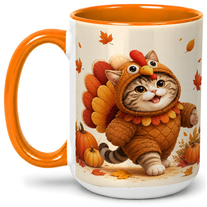 #pl[15oz|Orange] Thanksgiving Cat Accent Mug, Mug with Turkey Costume Artwork