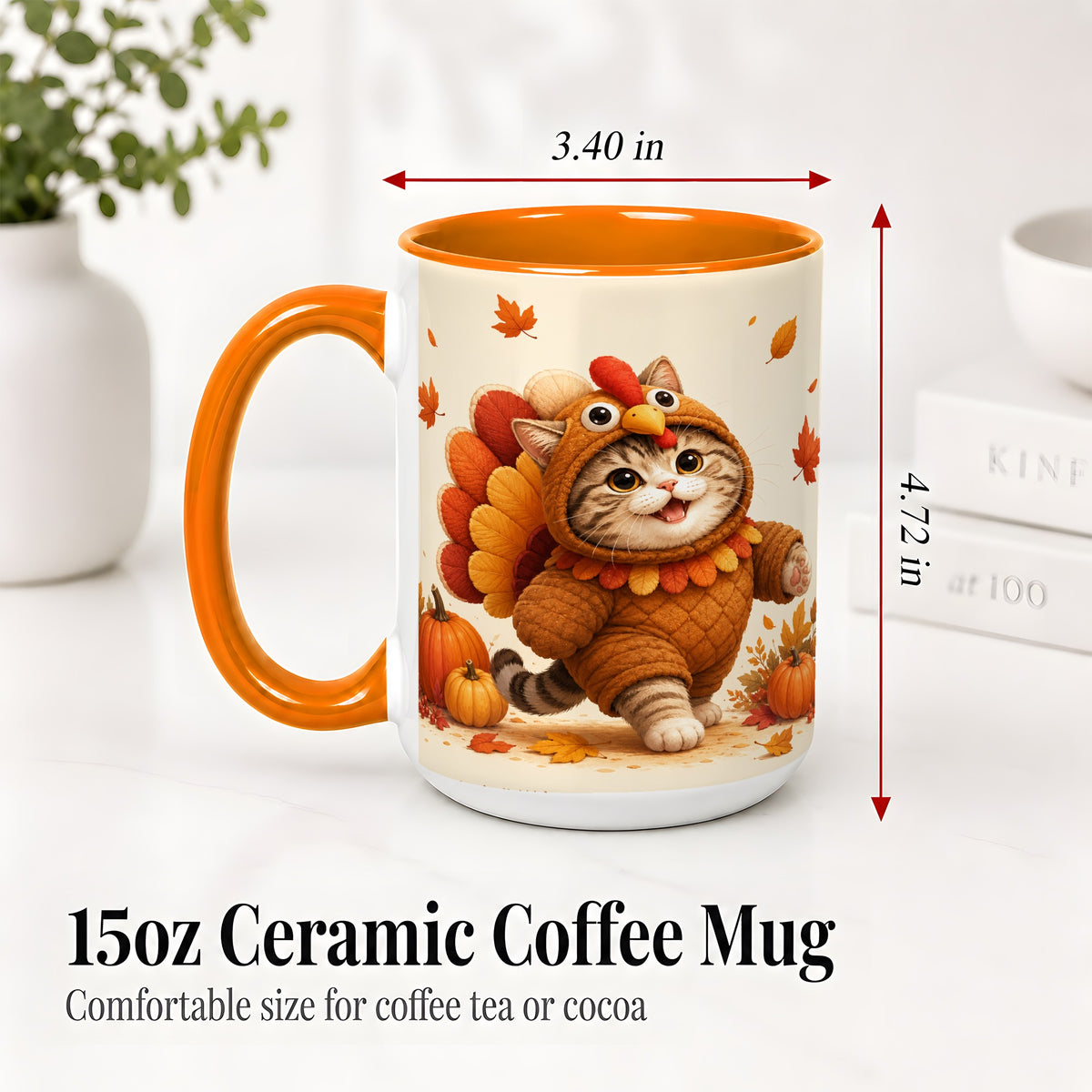 #pl[15oz|Orange] Thanksgiving Cat Accent Mug, Mug with Turkey Costume Artwork