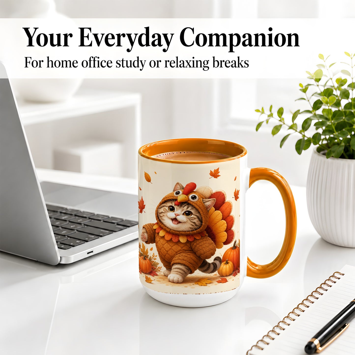 #pl[15oz|Orange] Thanksgiving Cat Accent Mug, Mug with Turkey Costume Artwork